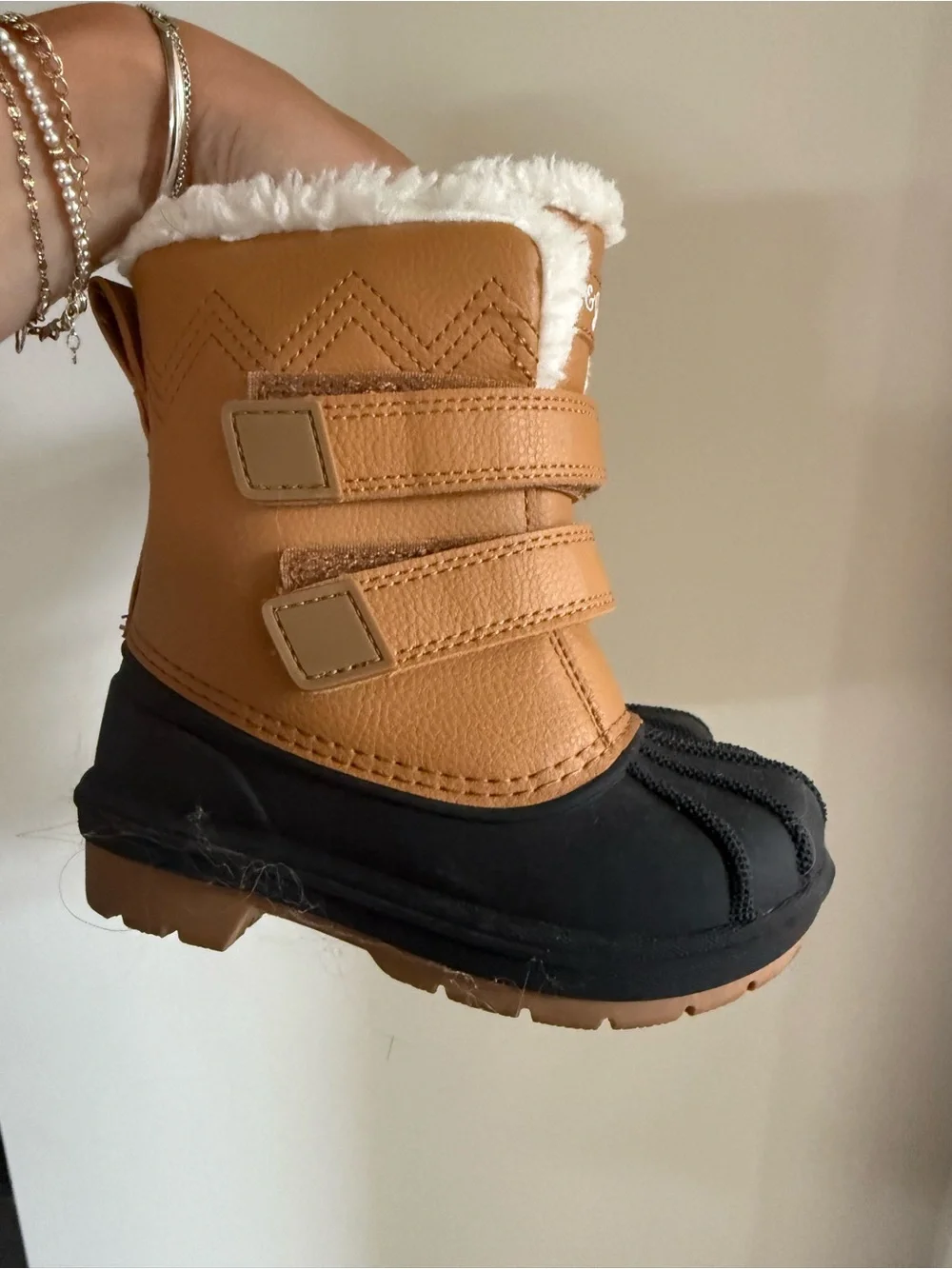 Cat & Jack Tan and Black Faux-Fur Strap Winter Boots